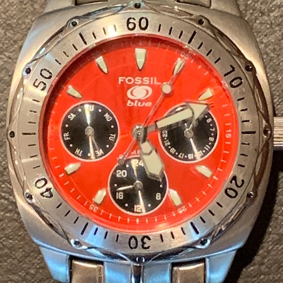 Fossil Blue Red Dial Multi Function 